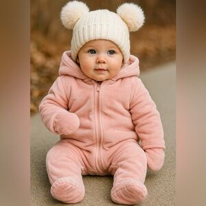 Cozy Pink Hooded Baby Onesie